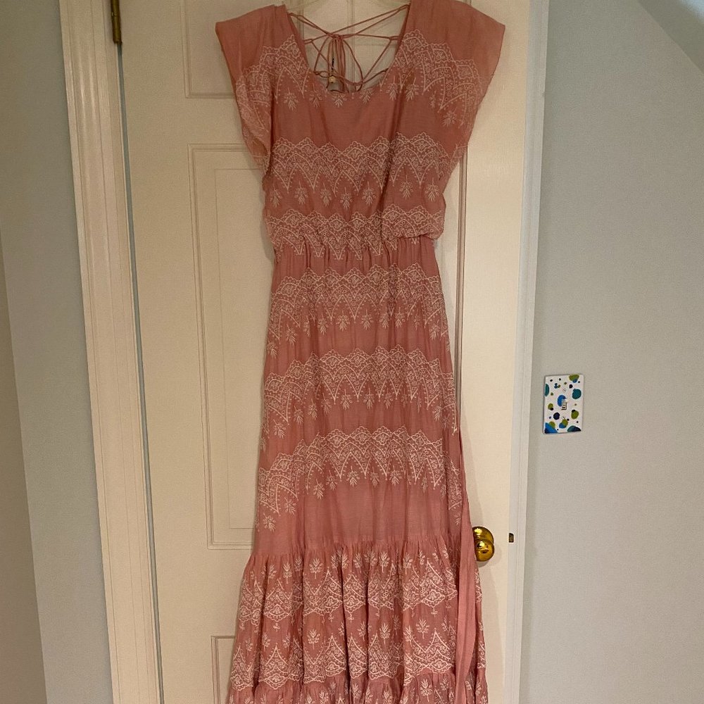 Unique pink embroidered maxi dress